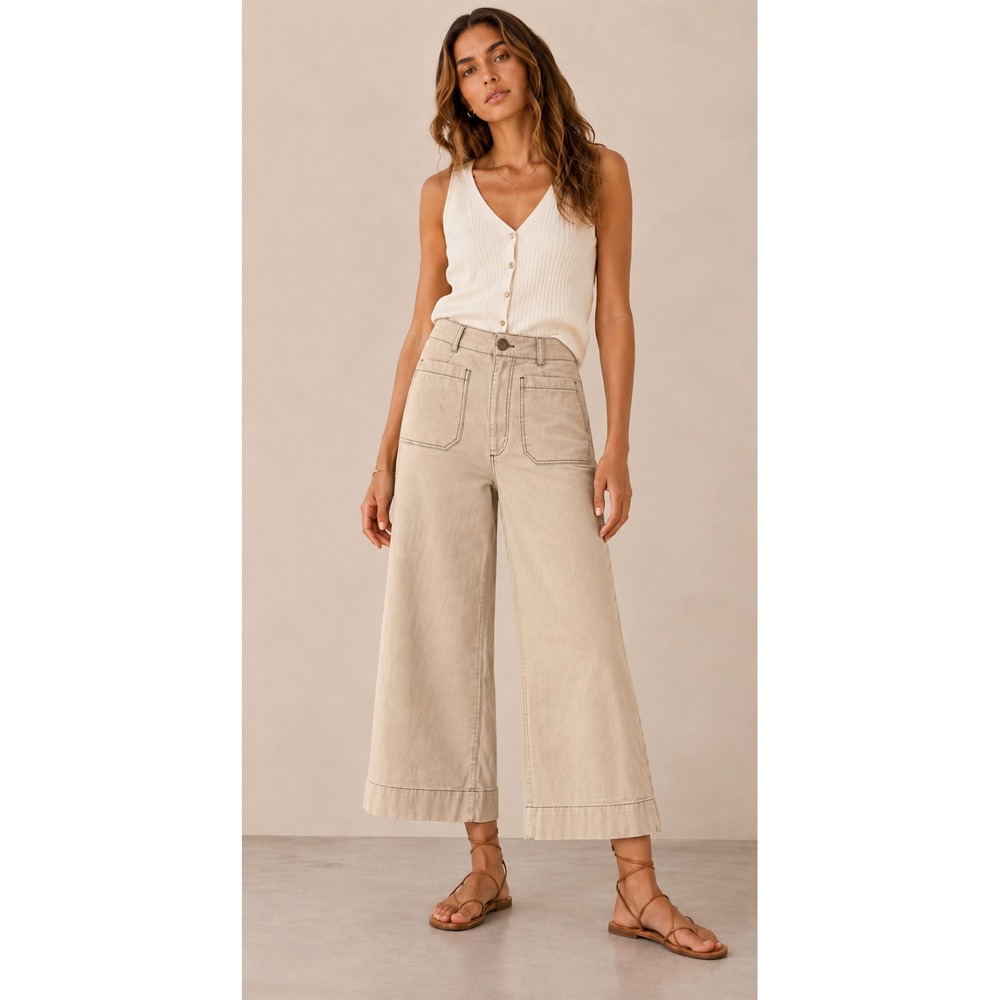 Anthropologie Maeve the Colette Pants Sz 29 Beige Linen Blend Wide Leg Crop